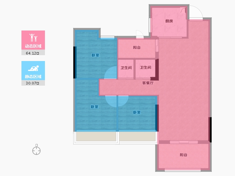 湖北省-黄石市-航宇罗马假日-85.06-户型库-动静分区