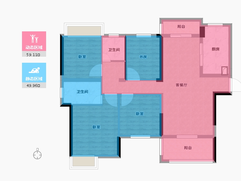 湖北省-荆州市-九坤・玉沙府-96.46-户型库-动静分区