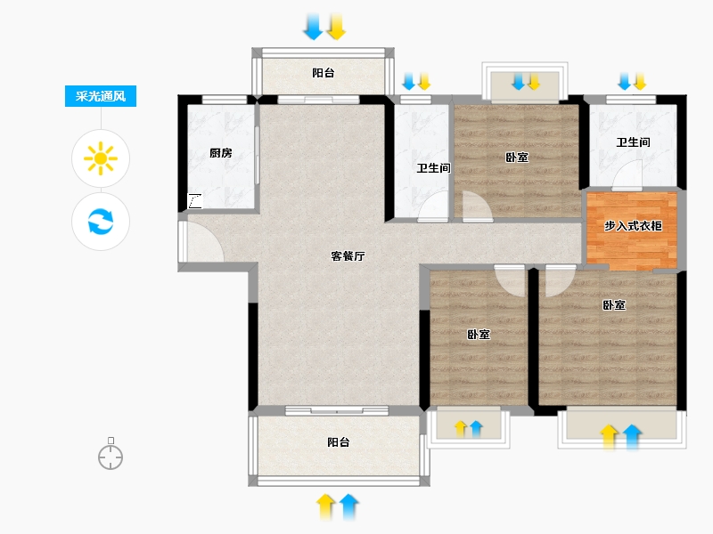 广东省-江门市-方圆月岛首府-96.65-户型库-采光通风