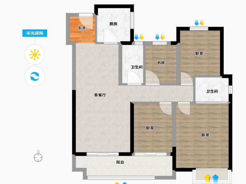 湖北省-武汉市-新城璞樾门第-103.00-户型库-采光通风