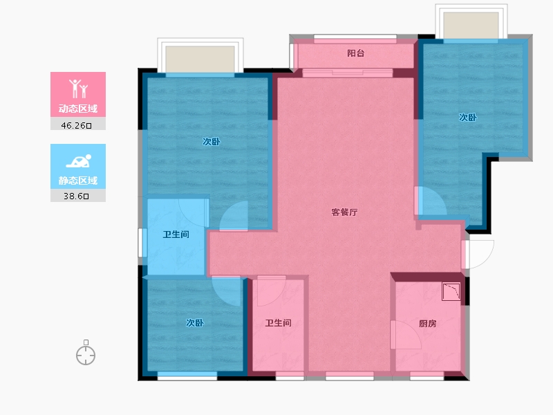 天津-天津市-鸿坤理想城-75.20-户型库-动静分区