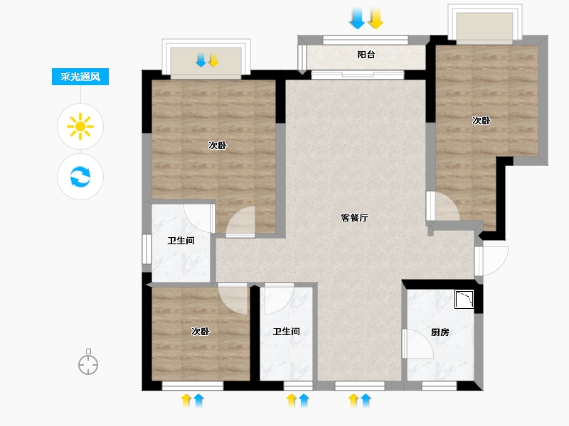 天津-天津市-鸿坤理想城-75.20-户型库-采光通风