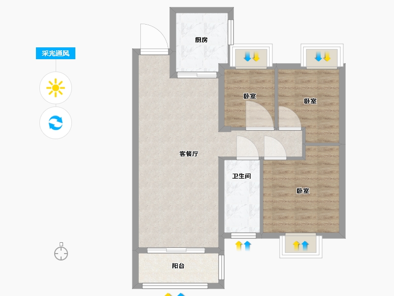 湖北省-武汉市-武汉雅居乐花园-71.00-户型库-采光通风