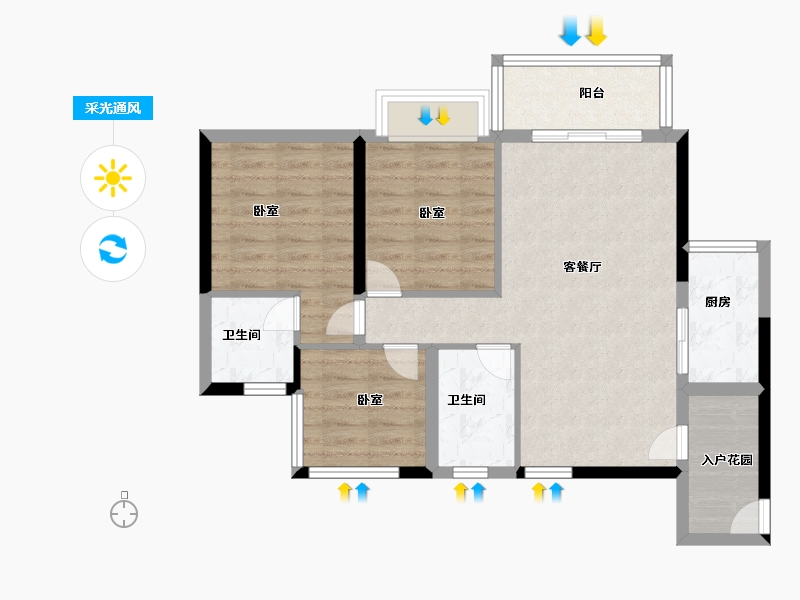 广东省-佛山市-星星凯旋国际住宅-74.00-户型库-采光通风