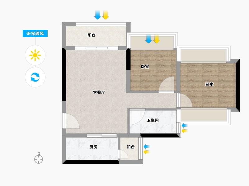 广东省-珠海市-龙光·玖龙湾-55.77-户型库-采光通风