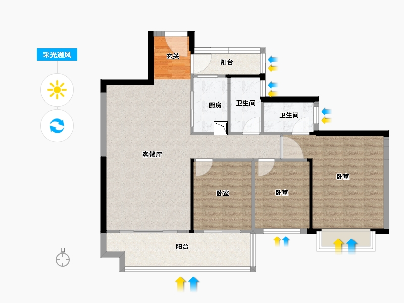 湖南省-邵阳市-邵阳碧桂园凤凰城-96.62-户型库-采光通风