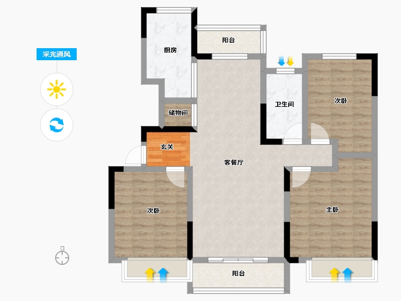 河南省-平顶山市-汝州建业桂园-95.47-户型库-采光通风