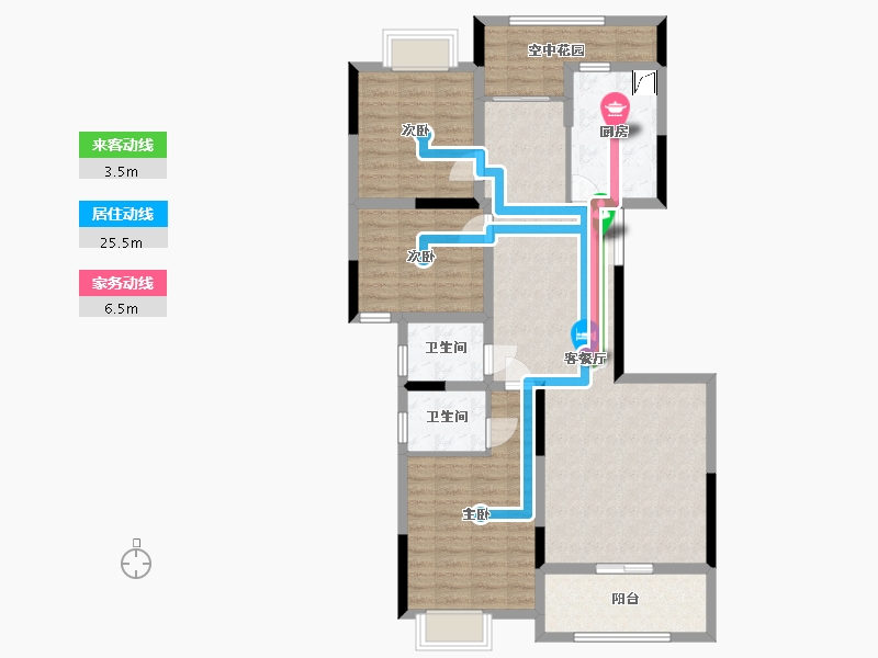 湖南省-长沙市-兴汝金城-104.40-户型库-动静线