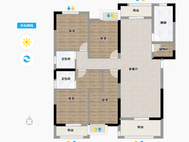 湖北省-黄冈市-时代佳园-117.88-户型库-采光通风