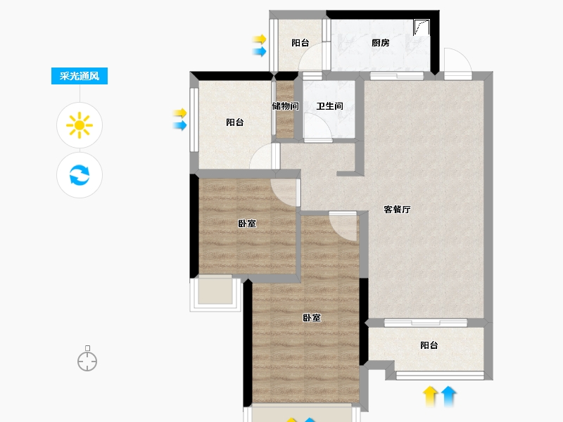 广东省-惠州市-江湾公馆二期-69.00-户型库-采光通风