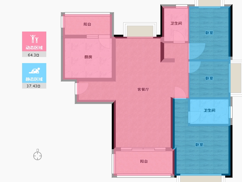 湖北省-黄石市-黄石恒大御景-90.74-户型库-动静分区