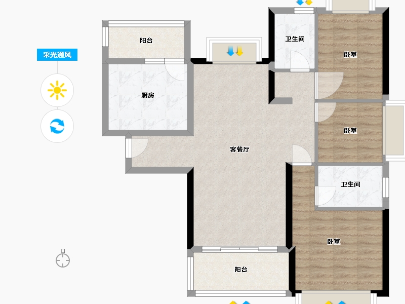 湖北省-黄石市-黄石恒大御景-90.74-户型库-采光通风