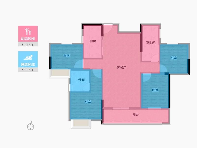 湖北省-荆州市-九坤・玉沙府-104.78-户型库-动静分区