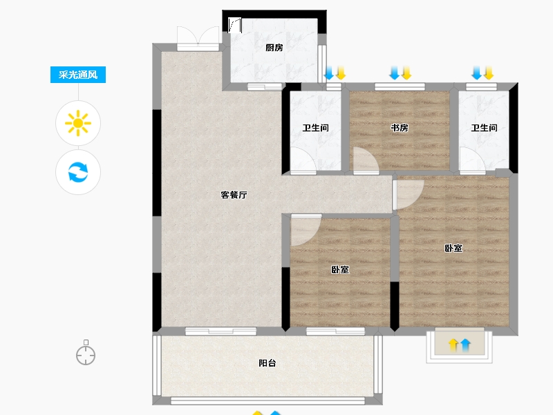 湖北省-宜昌市-弘洋·新都汇-92.15-户型库-采光通风