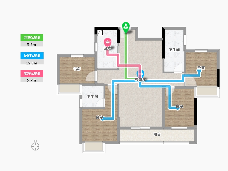 湖北省-荆州市-九坤・玉沙府-105.88-户型库-动静线