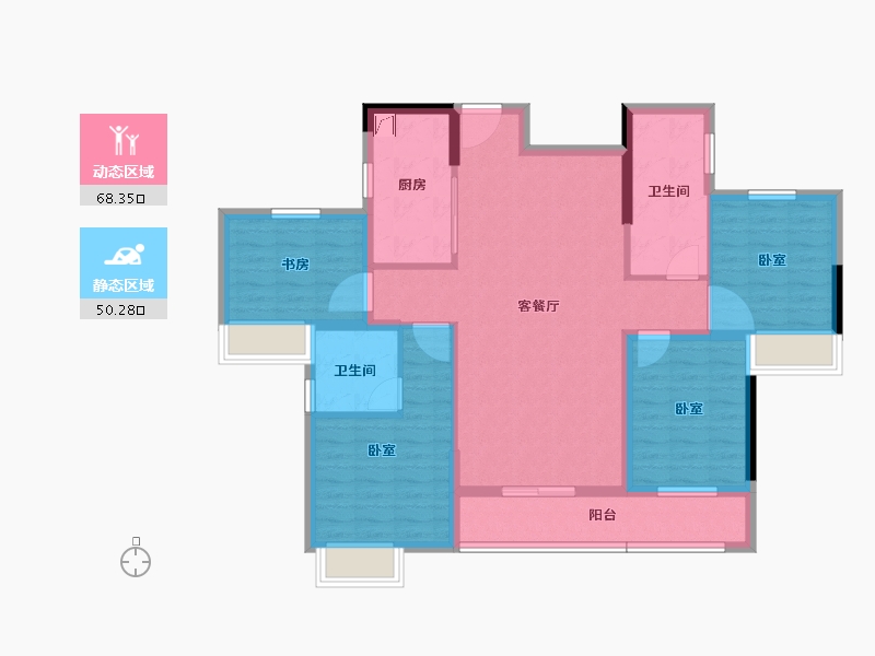 湖北省-荆州市-九坤・玉沙府-105.88-户型库-动静分区