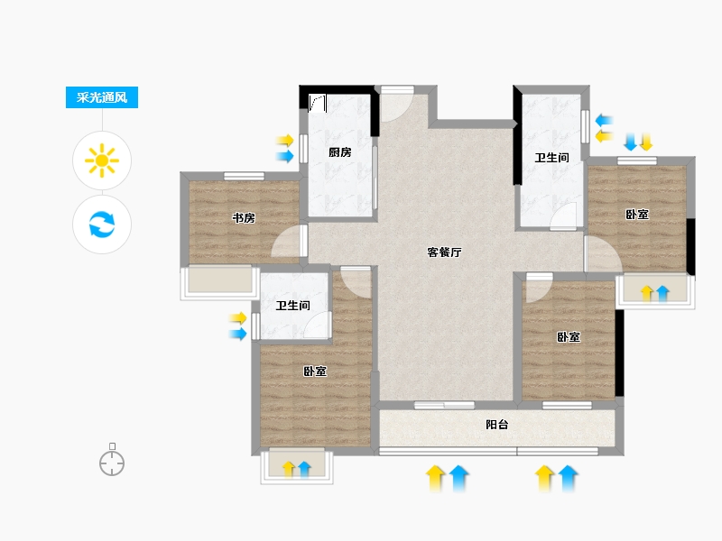 湖北省-荆州市-九坤・玉沙府-105.88-户型库-采光通风