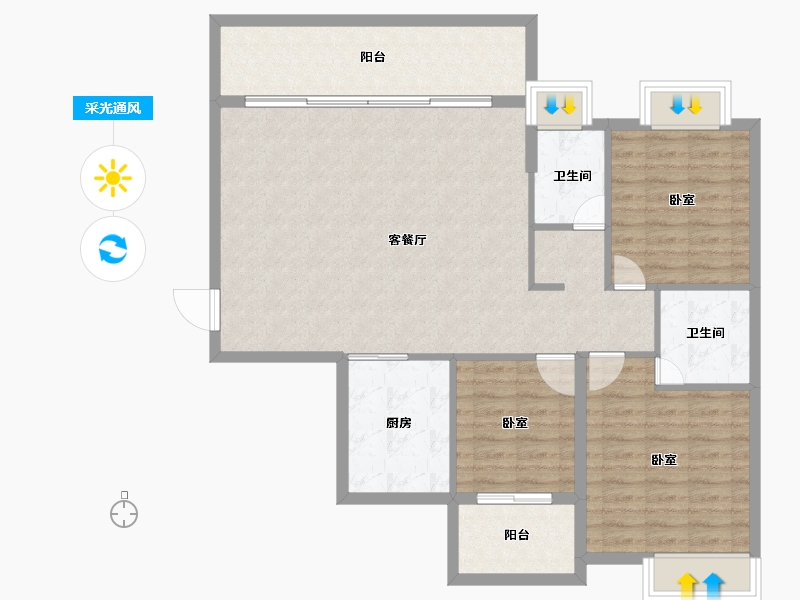 广东省-汕头市-金煌时代雅园-107.09-户型库-采光通风