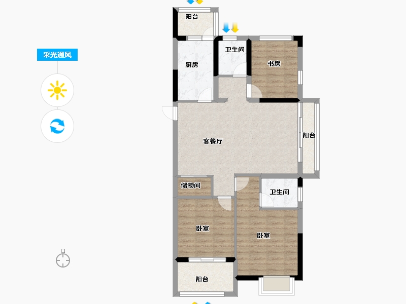 浙江省-宁波市-雍华府-88.00-户型库-采光通风