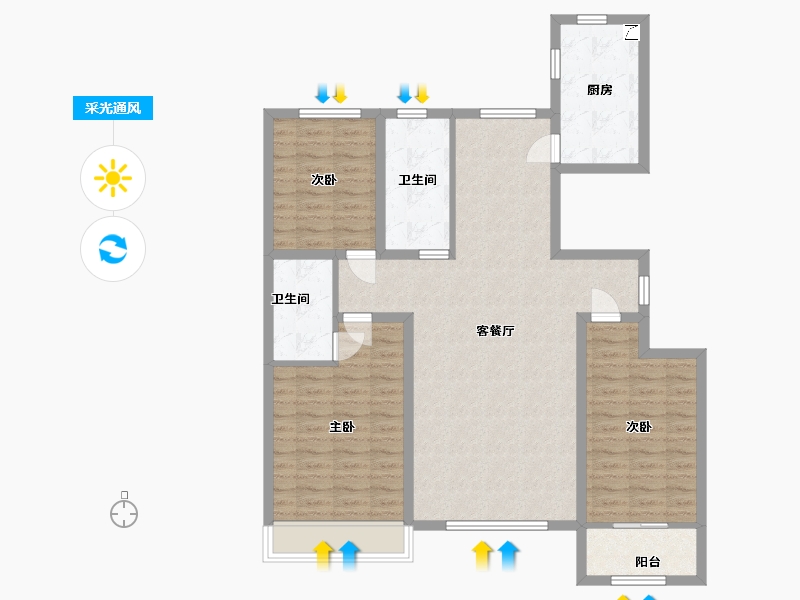 山东省-潍坊市-东方天韵韵和园-106.00-户型库-采光通风