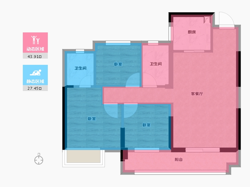 湖北省-荆州市-九坤锦沙澜台-62.72-户型库-动静分区