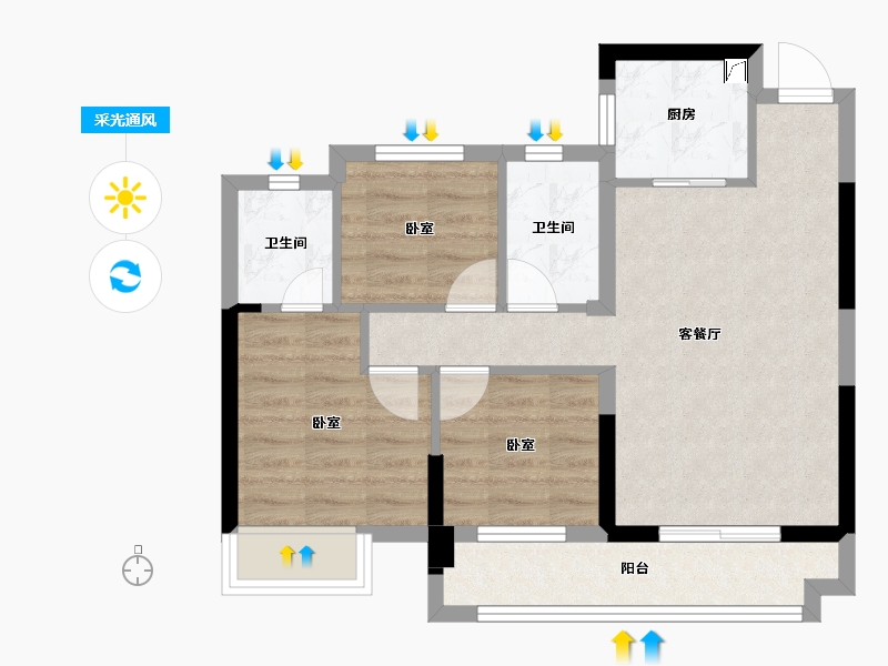 湖北省-荆州市-九坤锦沙澜台-62.72-户型库-采光通风