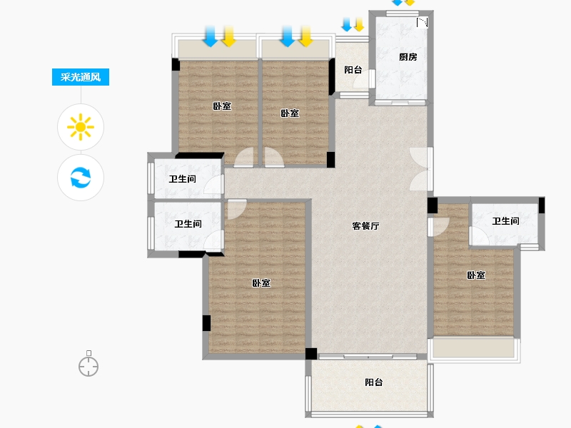 广东省-广州市-雅瑶绿洲星悦湾-146.00-户型库-采光通风