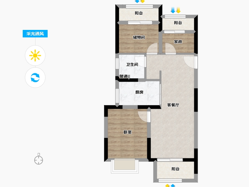 浙江省-宁波市-万科云谷-59.47-户型库-采光通风