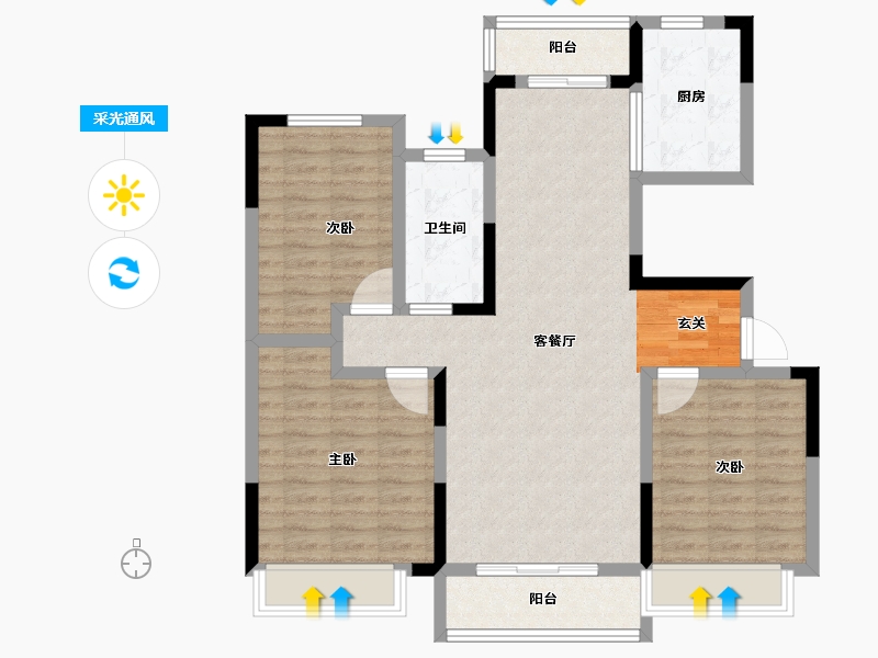 河南省-平顶山市-汝州建业桂园-96.00-户型库-采光通风