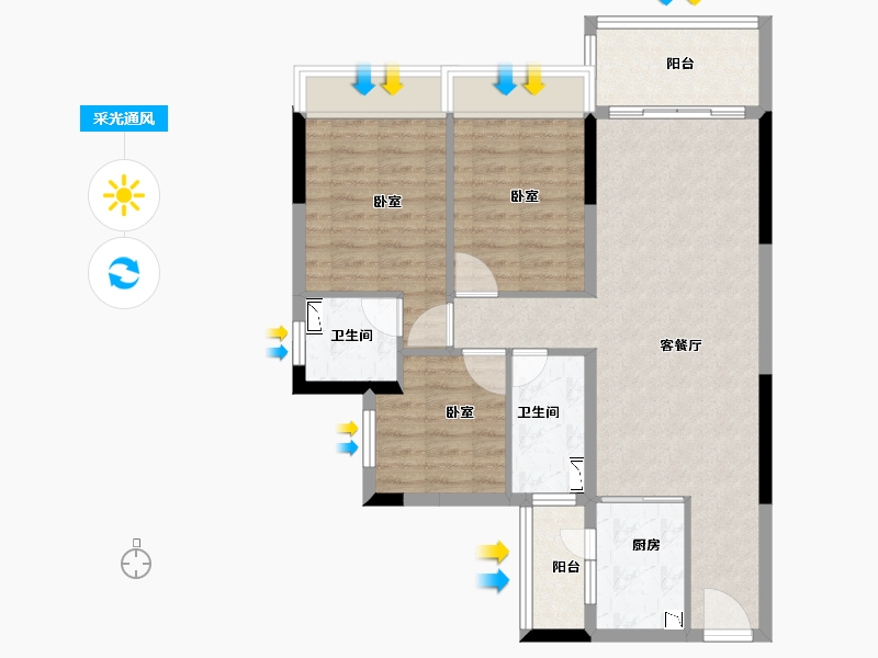 广东省-广州市-广州碧桂园樾时光-83.00-户型库-采光通风