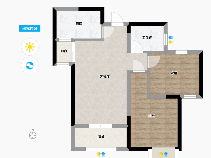 湖南省-长沙市-山水·梅溪雅郡-56.88-户型库-采光通风