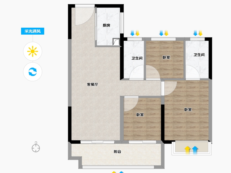 湖南省-长沙市-越秀·悦湖台住宅-88.00-户型库-采光通风