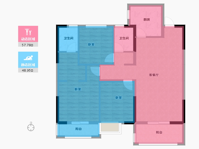 湖北省-黄冈市-时代佳园-95.57-户型库-动静分区