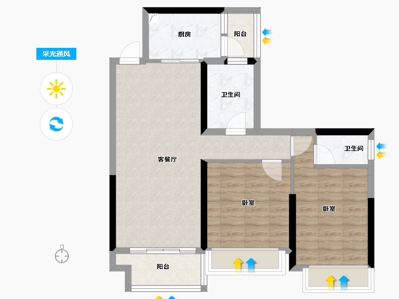 广东省-江门市-方圆月岛首府-70.63-户型库-采光通风