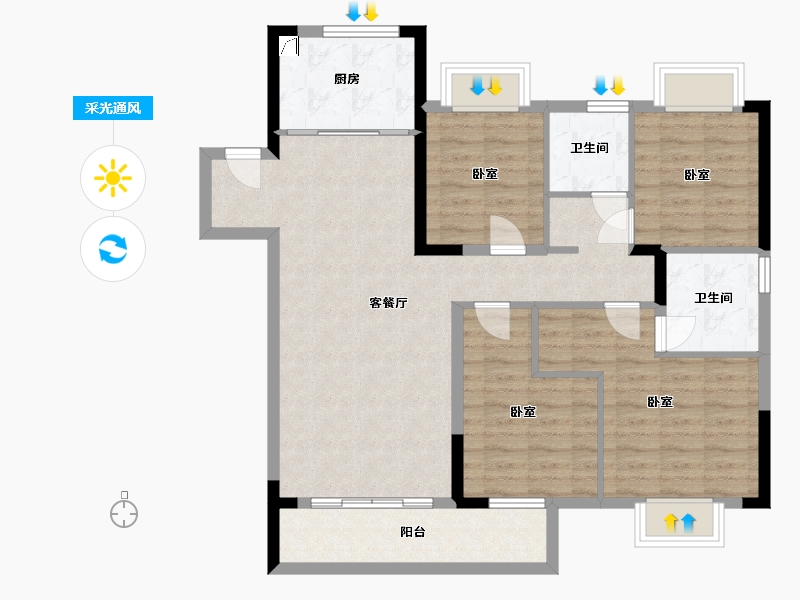 湖北省-武汉市-武汉英赫当代城MOMΛ-100.00-户型库-采光通风