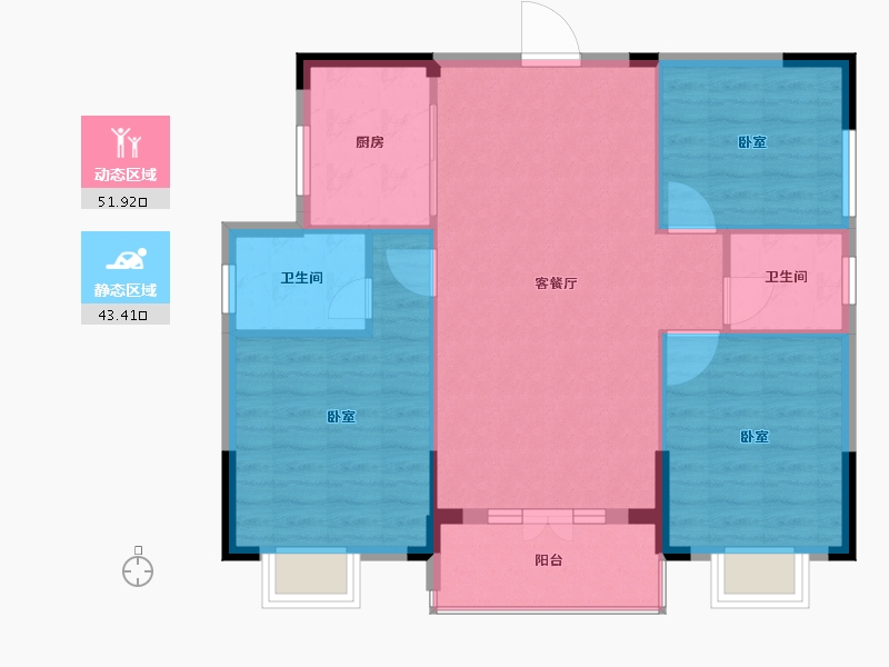 湖北省-宜昌市-华强·凤凰城-87.22-户型库-动静分区