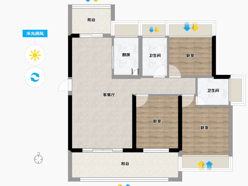 广东省-江门市-东方华庭-85.36-户型库-采光通风