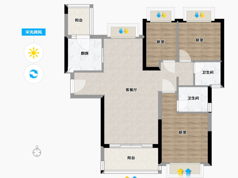 湖北省-黄石市-黄石恒大御景-86.68-户型库-采光通风