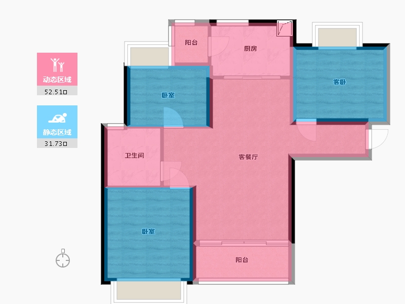 湖北省-黄石市-黄石恒大御景-75.26-户型库-动静分区