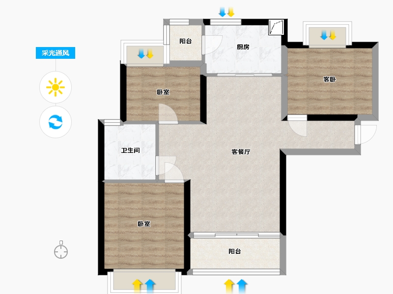 湖北省-黄石市-黄石恒大御景-75.26-户型库-采光通风