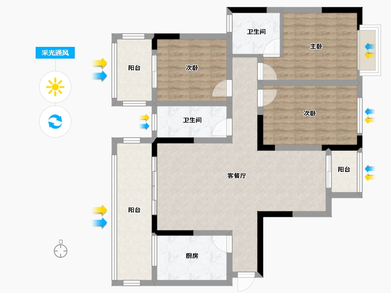 湖南省-湘潭市-富鑫源小区-100.72-户型库-采光通风