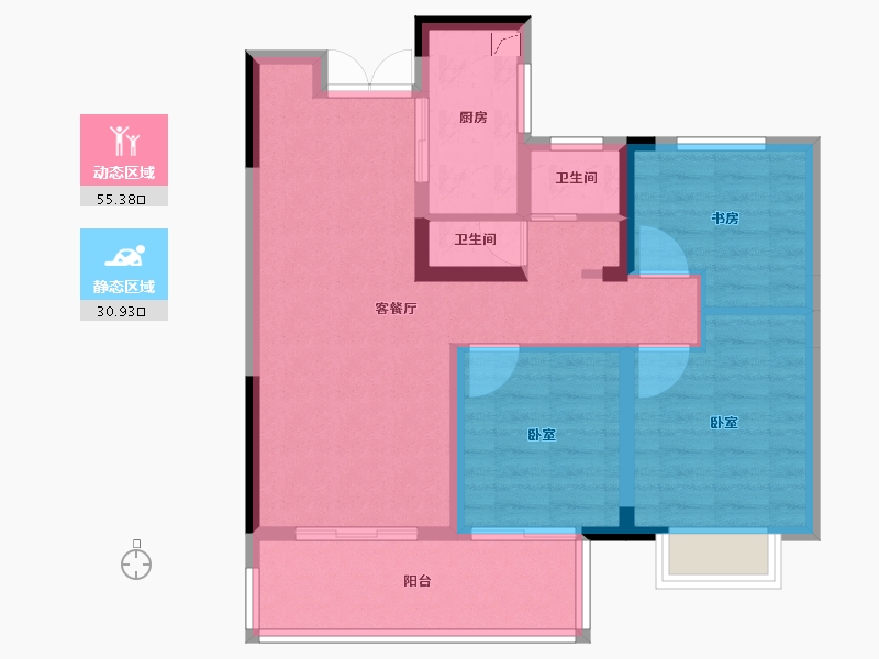 湖北省-宜昌市-弘洋·新都汇-76.73-户型库-动静分区