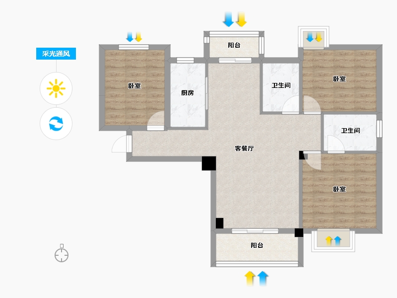 湖北省-黄石市-滨江国际-83.88-户型库-采光通风