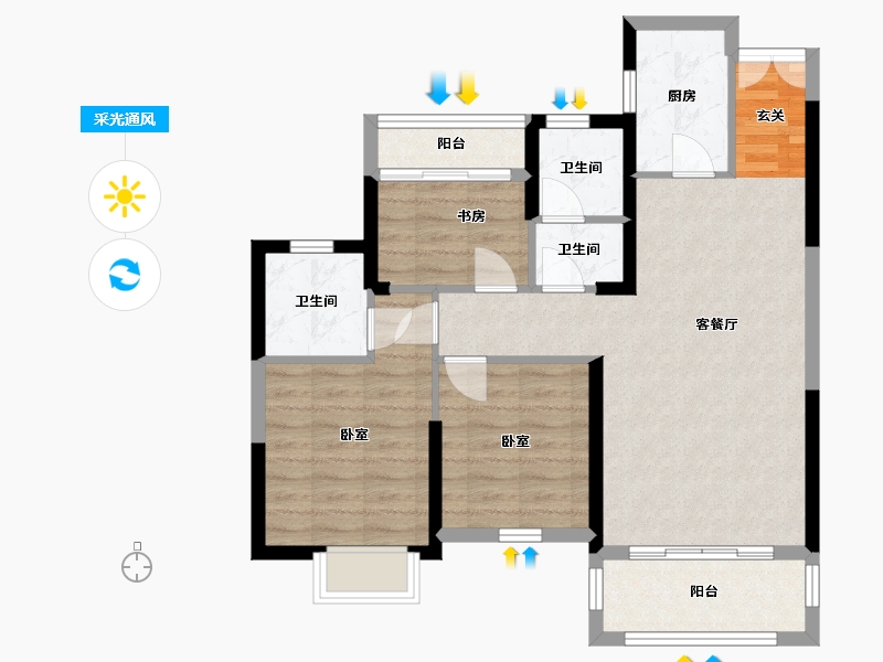 湖南省-岳阳市-天伦溪山府-79.35-户型库-采光通风