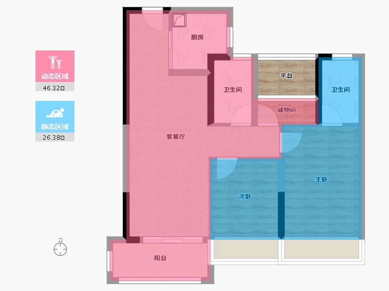 湖南省-湘潭市-福晟滨江花园-66.96-户型库-动静分区