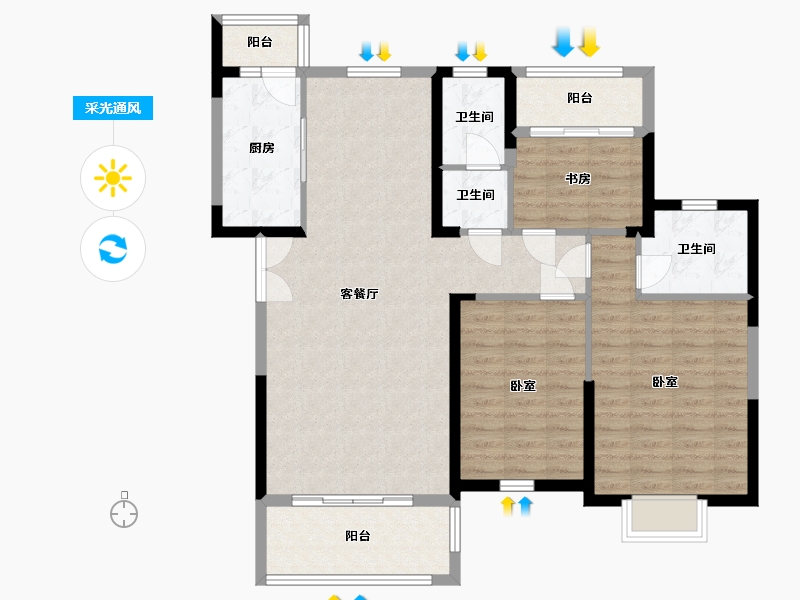 湖南省-岳阳市-天伦溪山府-107.47-户型库-采光通风