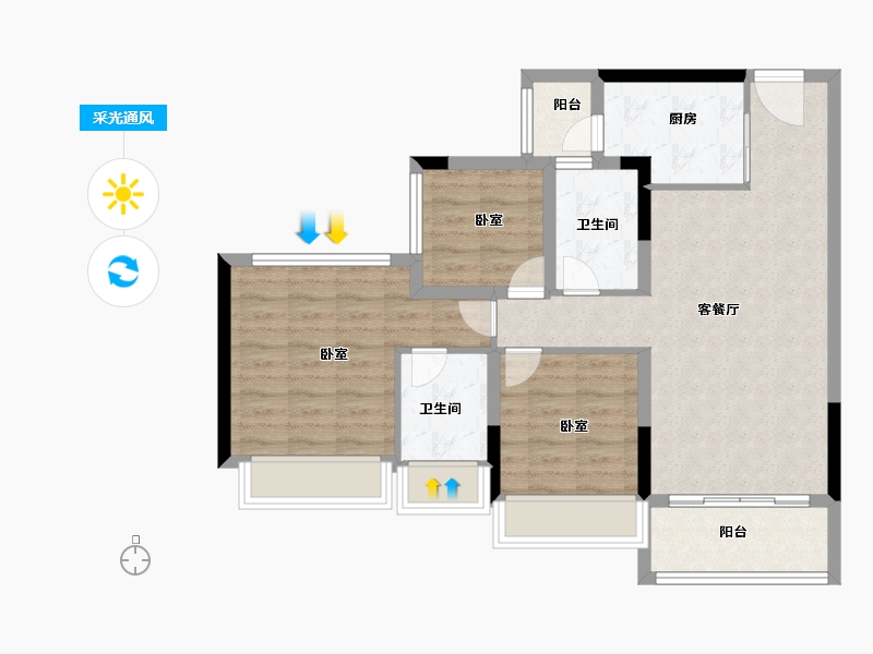 广东省-珠海市-龙光·玖龙湾-79.40-户型库-采光通风