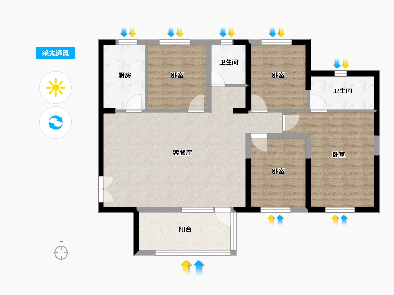 湖北省-黄石市-迅邦·黄金城-100.61-户型库-采光通风