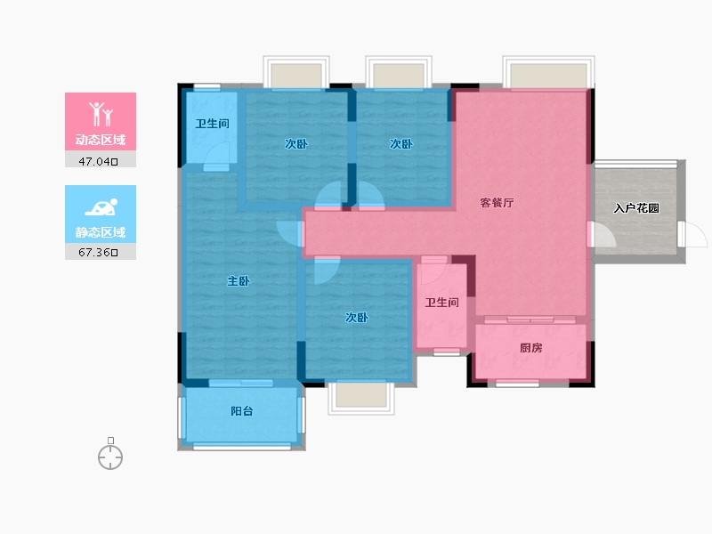 湖南省-湘潭市-沁园峰尚二期-108.22-户型库-动静分区