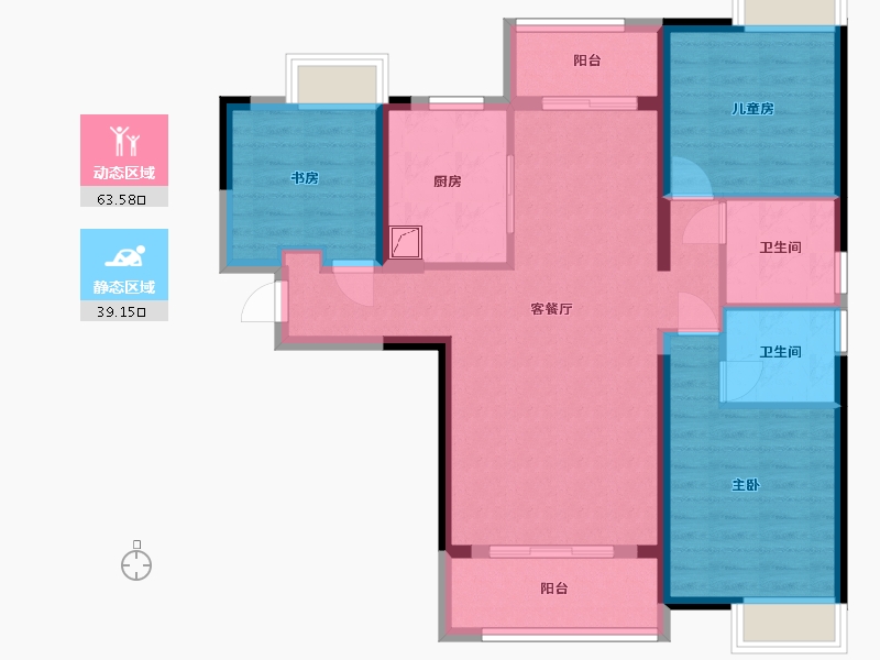 湖北省-武汉市-御江壹品青山印-91.42-户型库-动静分区